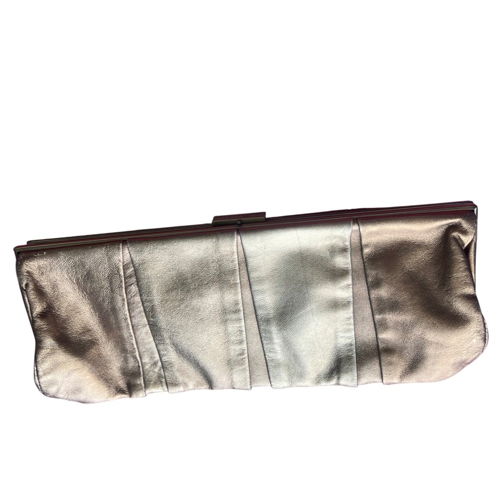 Express Metallic Pleated Clutch Evening Bag Purse Gold‎ Leather Gold hardware